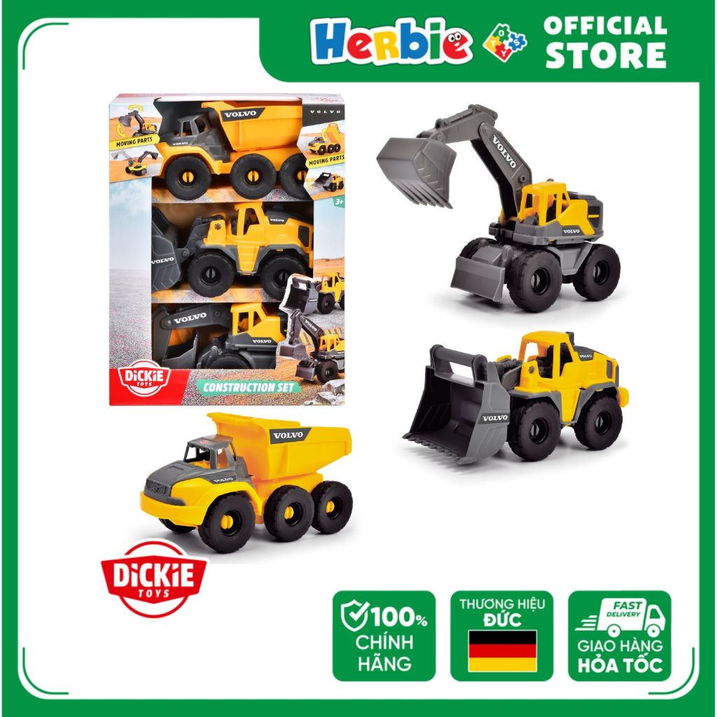 Bộ 3 Đồ Chơi Xe Xây Dựng DICKIE TOYS Volvo Construction Set 203722015 - Herbie Toys