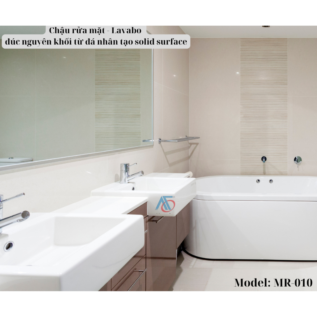 Chậu Rửa Mặt, Lavabo Âm Bàn đúc nguyên khối từ đá nhân tạo Solid Surface - Model: MR 010