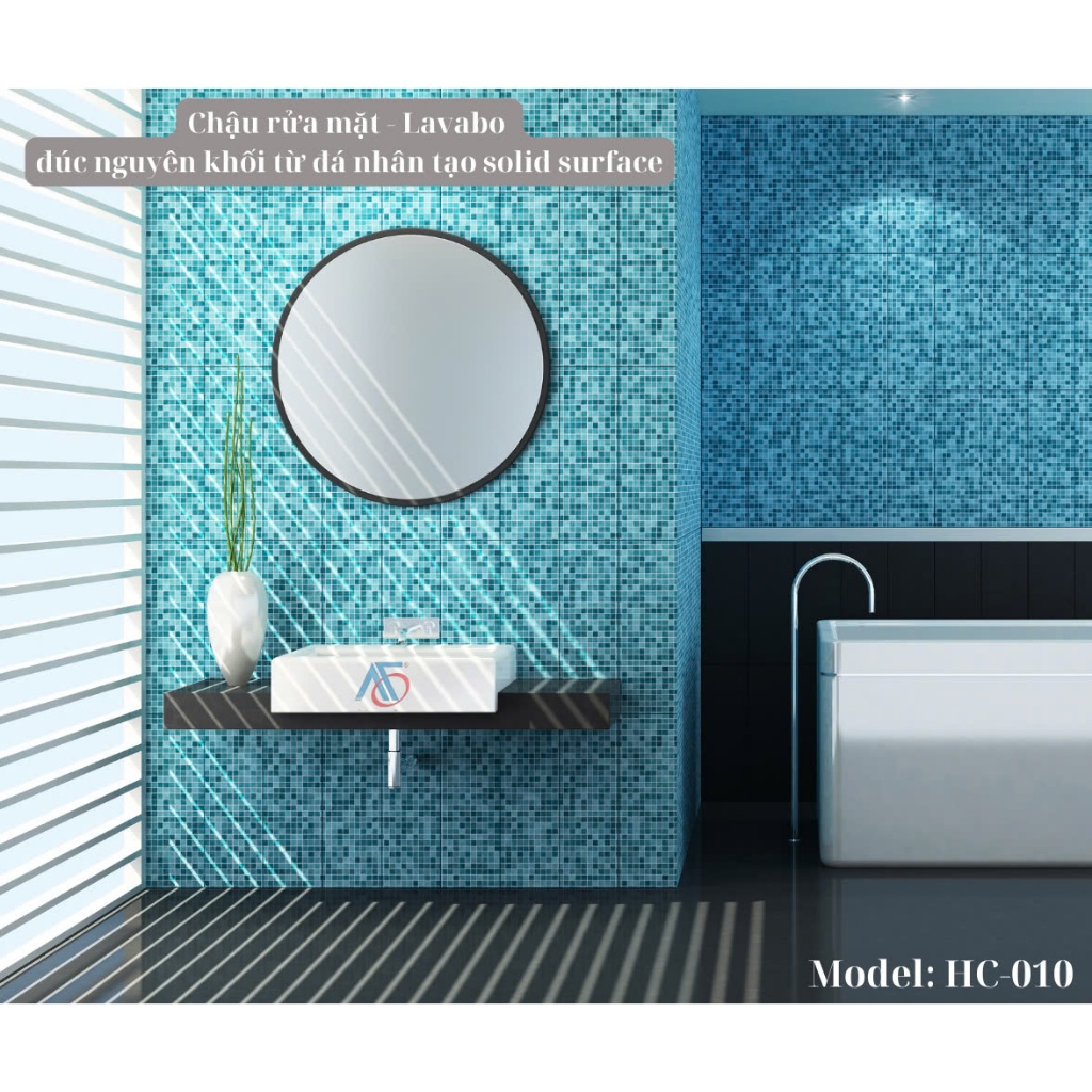Chậu Rửa Mặt, Lavabo Âm Bàn đúc nguyên khối từ đá nhân tạo Solid Surface - Model: HC-010