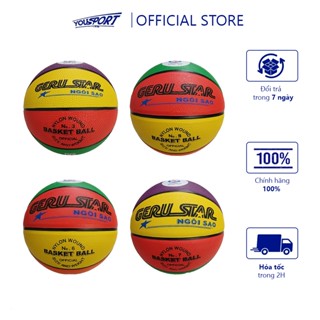 Quả banh bóng rổ Geru Star Cao su 4 màu size 3-5-6-7,(tặng kèm kim bơm, túi lưới), quả bóng rổ trẻ em - yousport