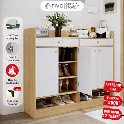 [Freeship HCM] Tủ Giày Dép Gỗ FIVO FS53, Nhiều Ngăn Đựng Giày, Có Cửa Bảo Vệ Giày Dép, Có Kèm 2 Hộc, Trả Góp 0%