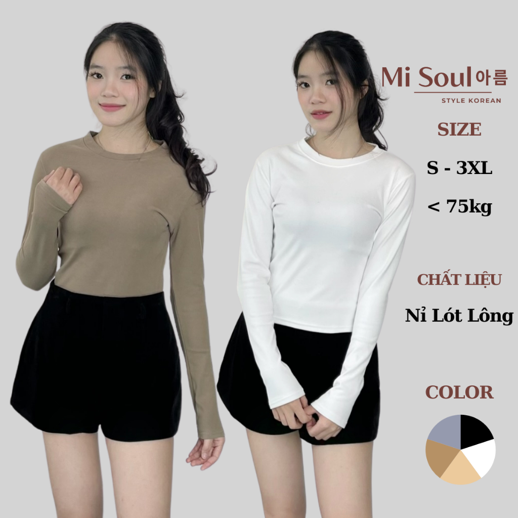  Áo Giữ Nhiệt Dài Tay Cổ Tròn Nỉ Lông BigSize MiSoul ,Áo Ấm Mùa Đông Dài Tay Nữ  342 