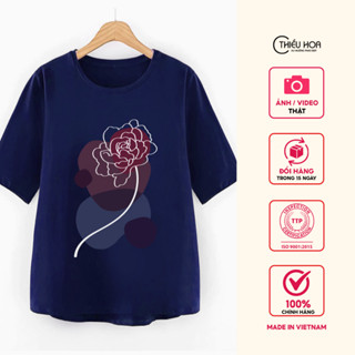 Áo Thun Nữ Trung Niên, chất cotton mịn mát, họa tiết hình in bền đẹp thương hiệu Thiều Hoa AN3T1145