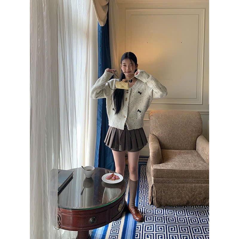 Áo cardigan cách điệu xám tiêu Yummy đính nơ, Áo cardigan dáng ngắn phong cách ngọt ngào tiểu thư | BigBuy360 - bigbuy360.vn