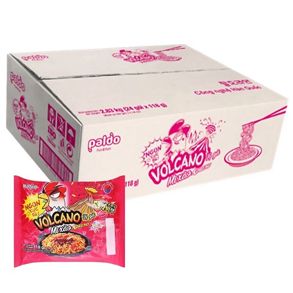 Thùng 24 Gói Mì Xào Koreno Vị Gà Volcano 118g