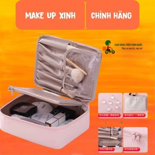  Túi Đựng Đồ Make Up Trang Điểm Mỹ Phẩm Nhiều Ngăn Túi Hồng To Dài Dễ mang Theo 