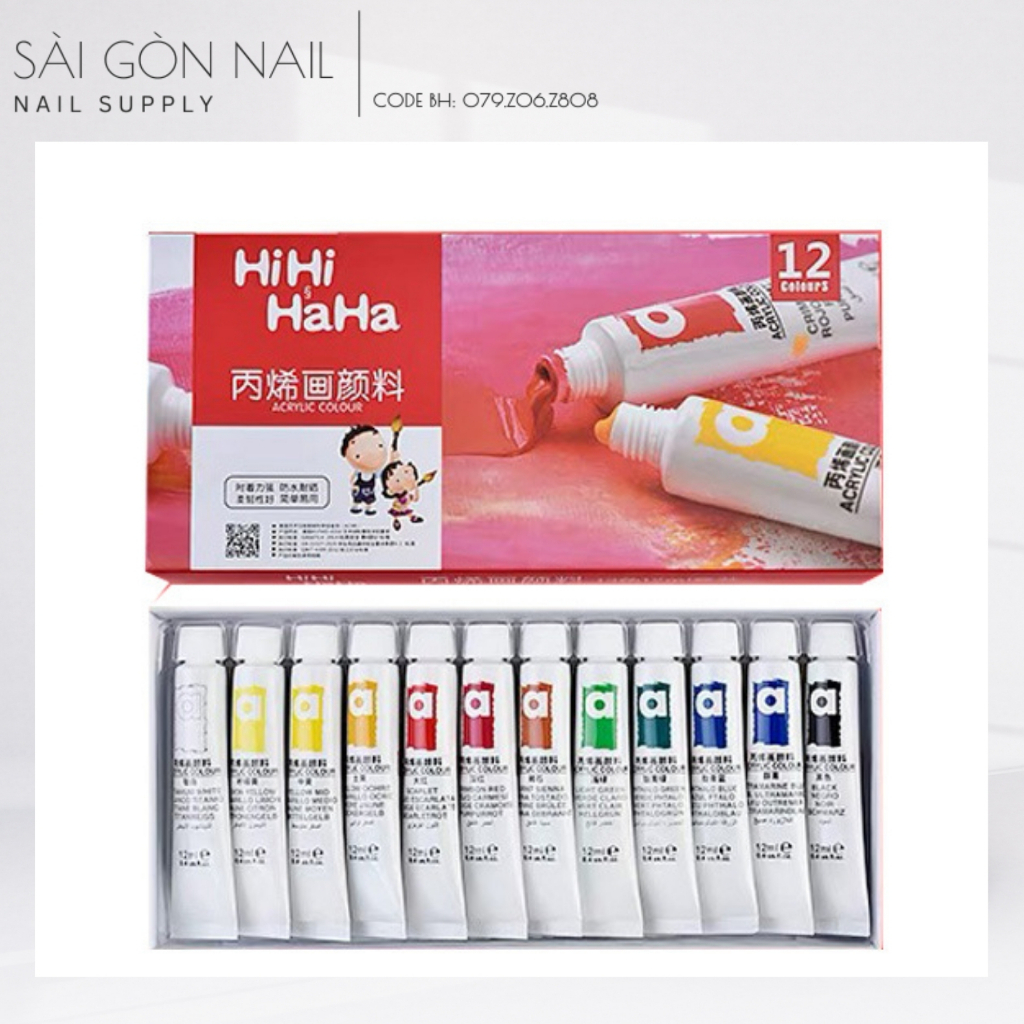 Set Bột Vẽ Cọ Bản 12 Màu Chuyên Dụng (12ml/Tuýp - Set 12 Tuýp) - Sài Gòn Nail