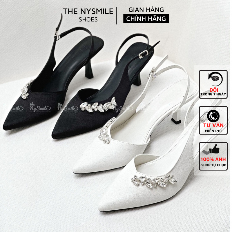 Giày cao gót mũi nhọn 5P gót nhọn đính đá giày cô dâu giày dự tiệc sang chảnh - The NySmile - KUTIE 