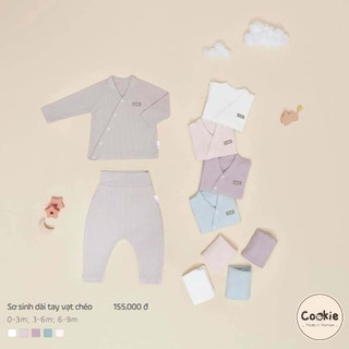 Quần Áo Sơ Sinh Cài Chéo COOKIE, Bộ Sơ Sinh Dài Tay Vạt Chéo Cho Bé Size Từ 0 Đến 6 Tháng