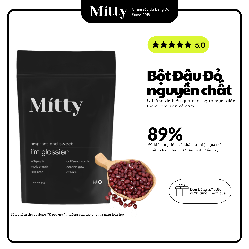 𝐌𝐢𝐭𝐭𝐲 𝐁𝐞𝐚𝐮𝐭𝐞 - Bột Đậu Đỏ Nguyên Chất đắp mặt nạ ủ trắng da giảm mụn lưng face&body