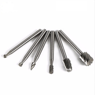 Bộ 6 mũi lũa gỗ điêu khắc, chạm trỗ mài khắc HSS chân 3mm - Dùng cho máy khoan mài mini