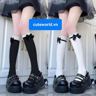 Tất Lolita Bắp Chân Cotton Phối Ren Nơ Thời Trang Nữ Tính [VN]