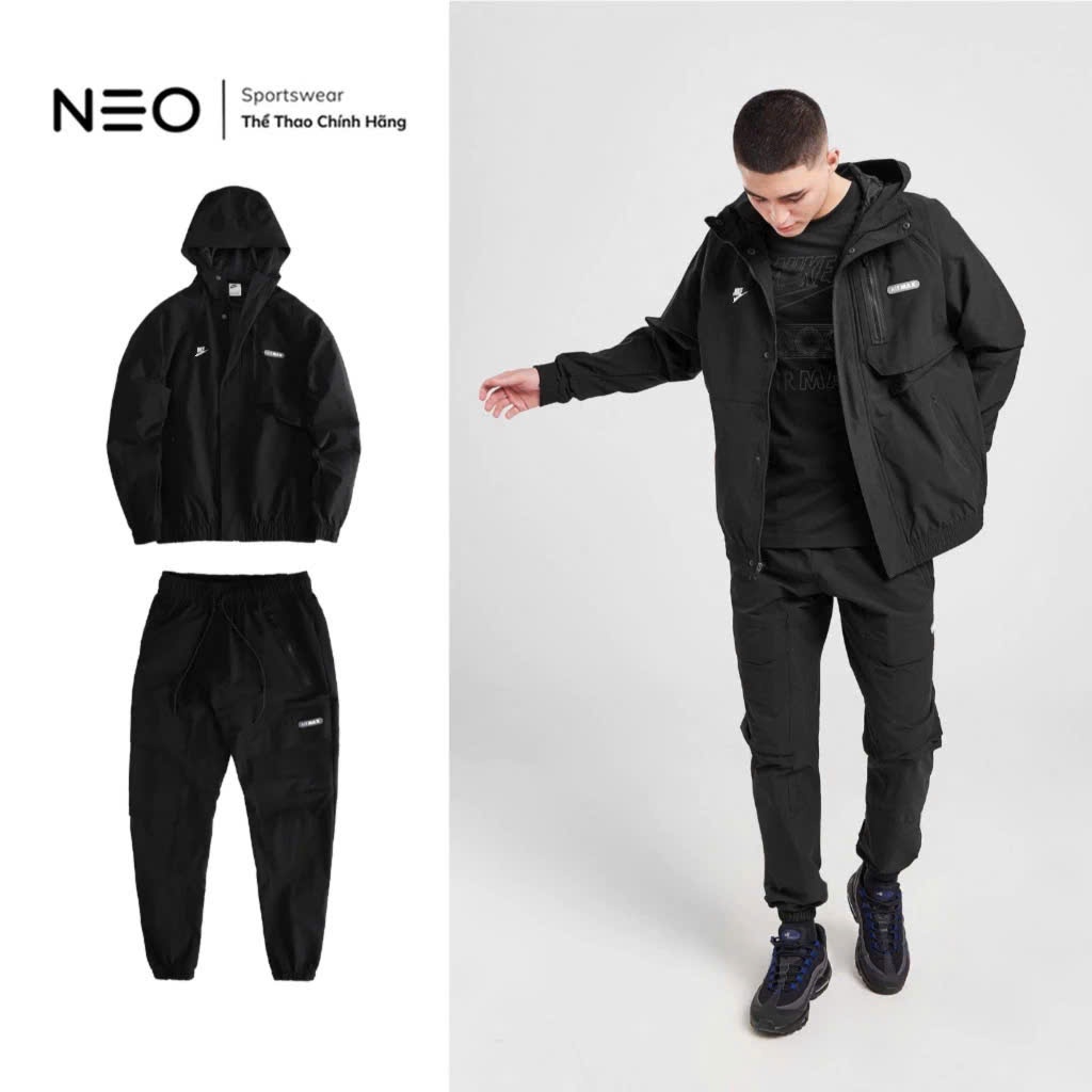 Đồ Bộ Thể Thao Nam Có Mũ Màu Đen, Vải Poly, Có Zip Kéo N.KE Air Max Pro Training Neoshopvn
