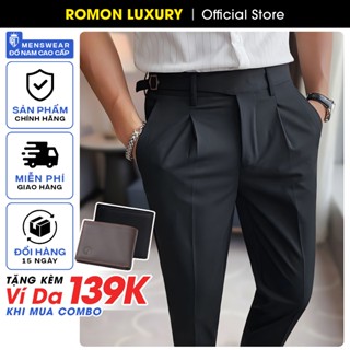 Quần tây nam cạp cao sidetab 1 bên phong cách Hàn Quốc - Quần âu nam cao cấp Romon Luxury m68