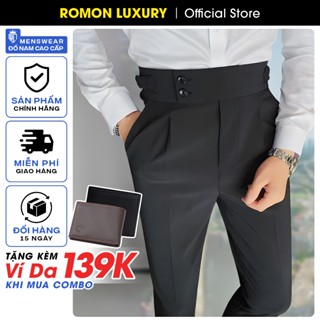 Quần tây nam sidetab cạp cao 2 khuy phong cách Hàn Quốc - Quần âu nam cao cấp Romon Luxury m66