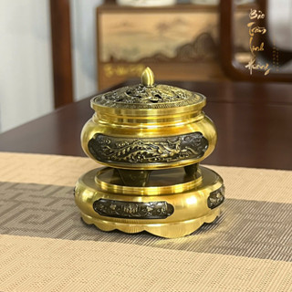 Lư Xông Trầm Hương Đồng Chạm Long Phượng Bảo Trầm Linh Hương Đỉnh Đốt Nhang - Đồ Thờ Cúng Đồng Hợp Kim
