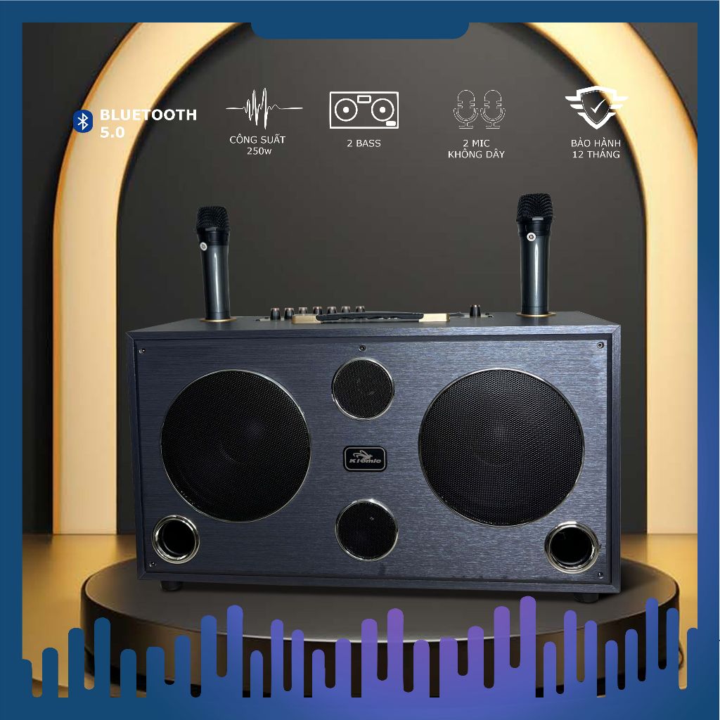 Loa di động KIOMIC K8012: 2 Bass, 1 Treble, 1 Mid + 2 Mic Không Dây – Chất Âm Tuyệt Đỉnh