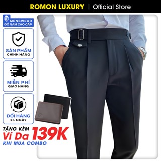 Quần âu nam Hàn Quốc cạp cao sidetab thiết kế túi nắp - Quần tây nam co giãn vải tuyết mưa cao cấp Romon Luxury m88