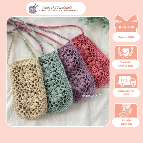 Túi đựng điện thoại bằng len dễ thương đan móc thủ công (Crochet) handmade