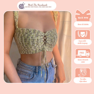  Áo móc len hai dây croptop rút nơ ngực FLORA TOP crochet handmade 