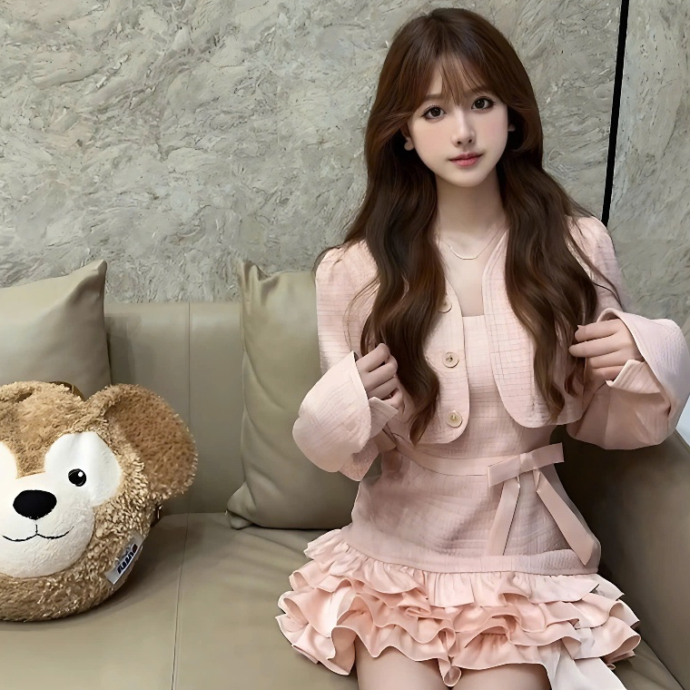 Set Dạ Tiểu Thư 2 Món Gồm Váy Dạ 2 Dây Bèo Gấu Nhiều Tầng Có Đệm + Áo Khoác Dạ Cúc Ngọc Dáng Croptop Sang Chảnh | BigBuy360 - bigbuy360.vn