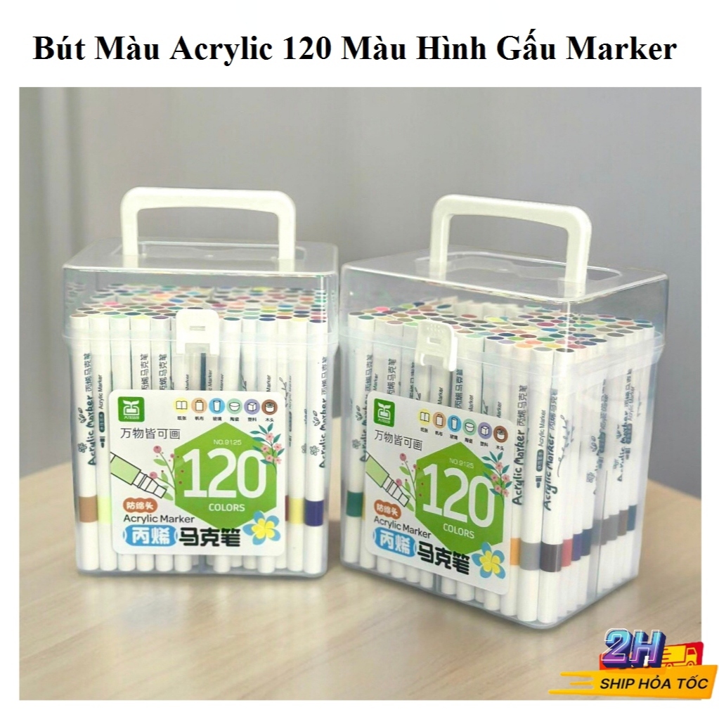 Bút Màu Acrylic 120 Màu Hình Gấu Marker và  Bộ 60 Bút Màu Acrylic Marker Chống Nước. LKP