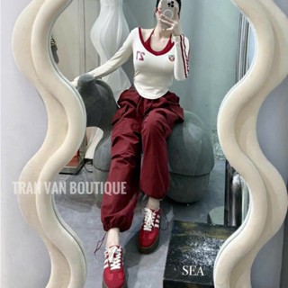 Set bộ đồ nữ thiết kế hottrend thể thao cổ yếm phối viền sọc số 27 vạt bầu quần dài kaki bo rút túi hộp 2 màu xịn QC