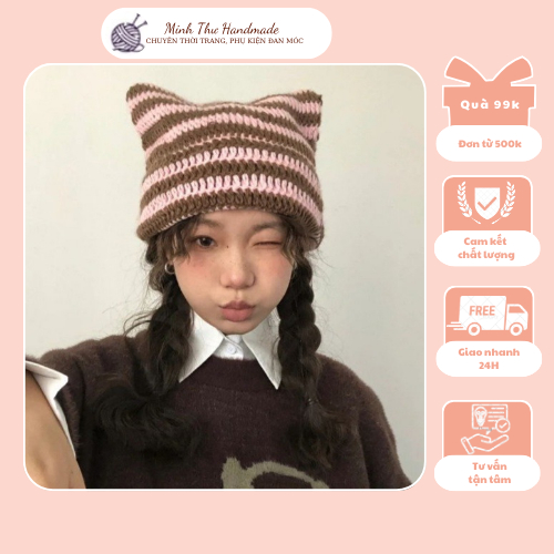 [CÓ SẴN/HCM] Mũ len móc tai mèo Cat beanie crochet by Minh Thư Handmade