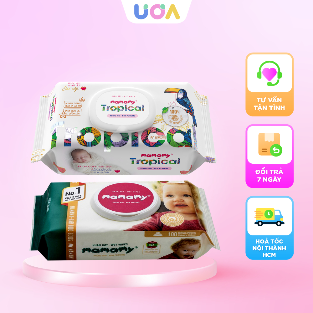 Khăn ướt cao cấp Mamamy không mùi an toàn cho bé (60/80/90/100 tờ - hộp có nắp)