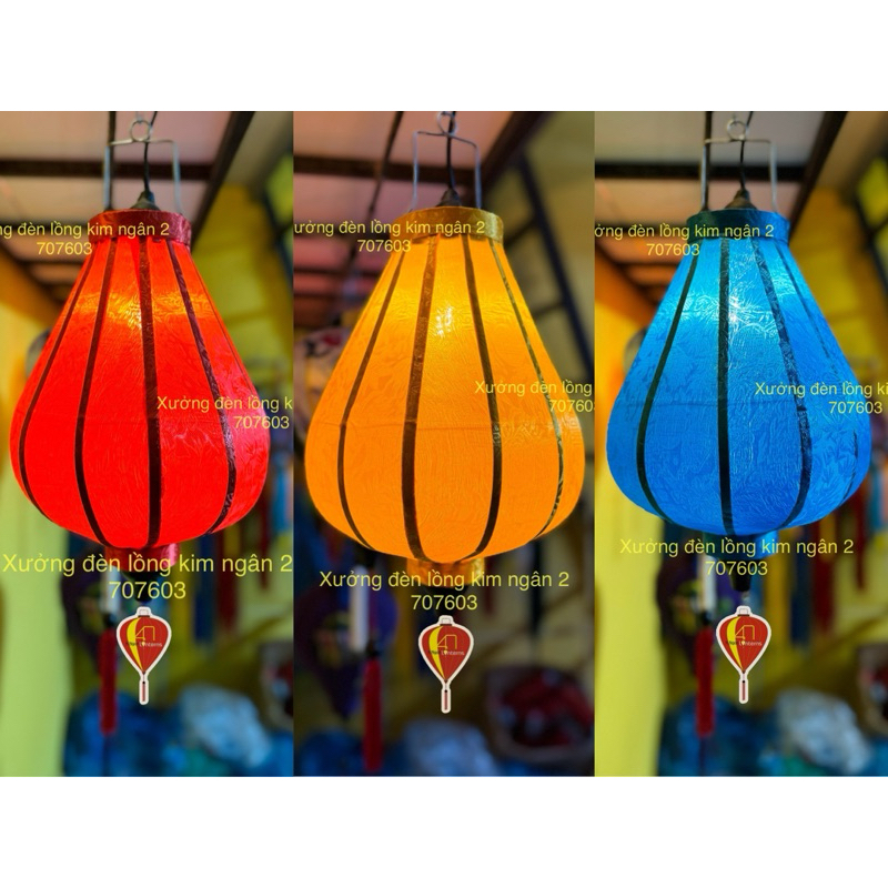 Đèn lồng hội an tỏi ngược  lụa tơ tằm chuyên trang trí chùa miếu treo tết trung thu (30,45cm)