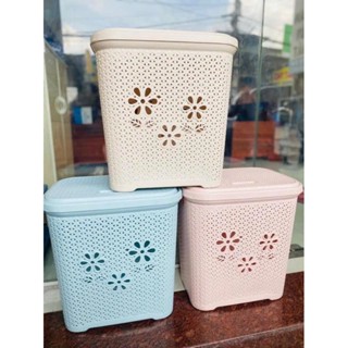 Giỏ nhựa hoa có nắp đựng quần áo, đồ chơi Việt nhật