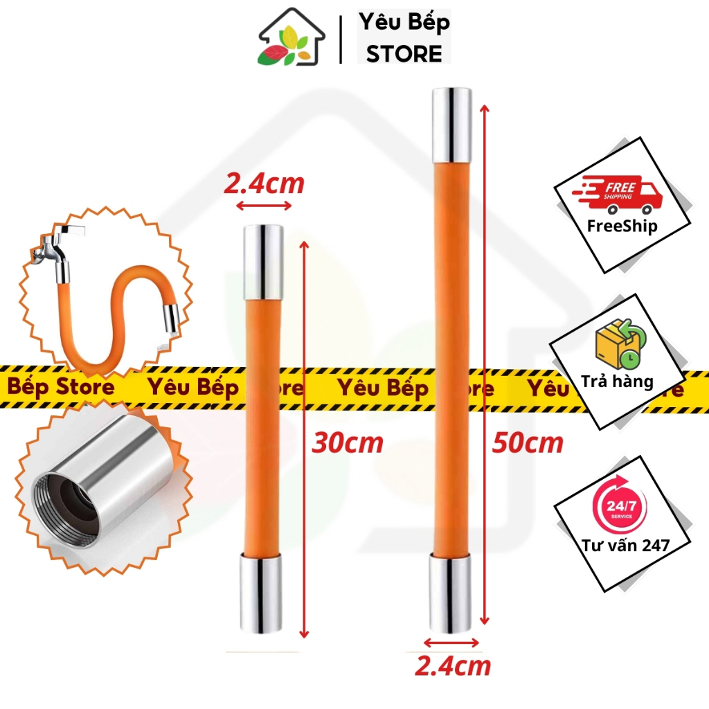 Ống nối dài vòi nước xoay 360 độ linh hoạt, Khớp nối vòi nước tăng áp đa năng dài 30cm 50cm