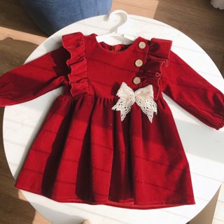  Váy Bé Gái Thepig  Đầm Nhung Đỏ Đính Nơ Ren Siêu Mềm Mịn Dễ Thương Cho Bé Diện Tết  Noel 