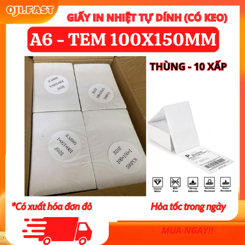 [Combo 10 ] tệp A6 100x150mm 500 tờ in đơn Shopee giấy in nhiệt tự dính 1 tệp A6 500 tờ tem in vận đ