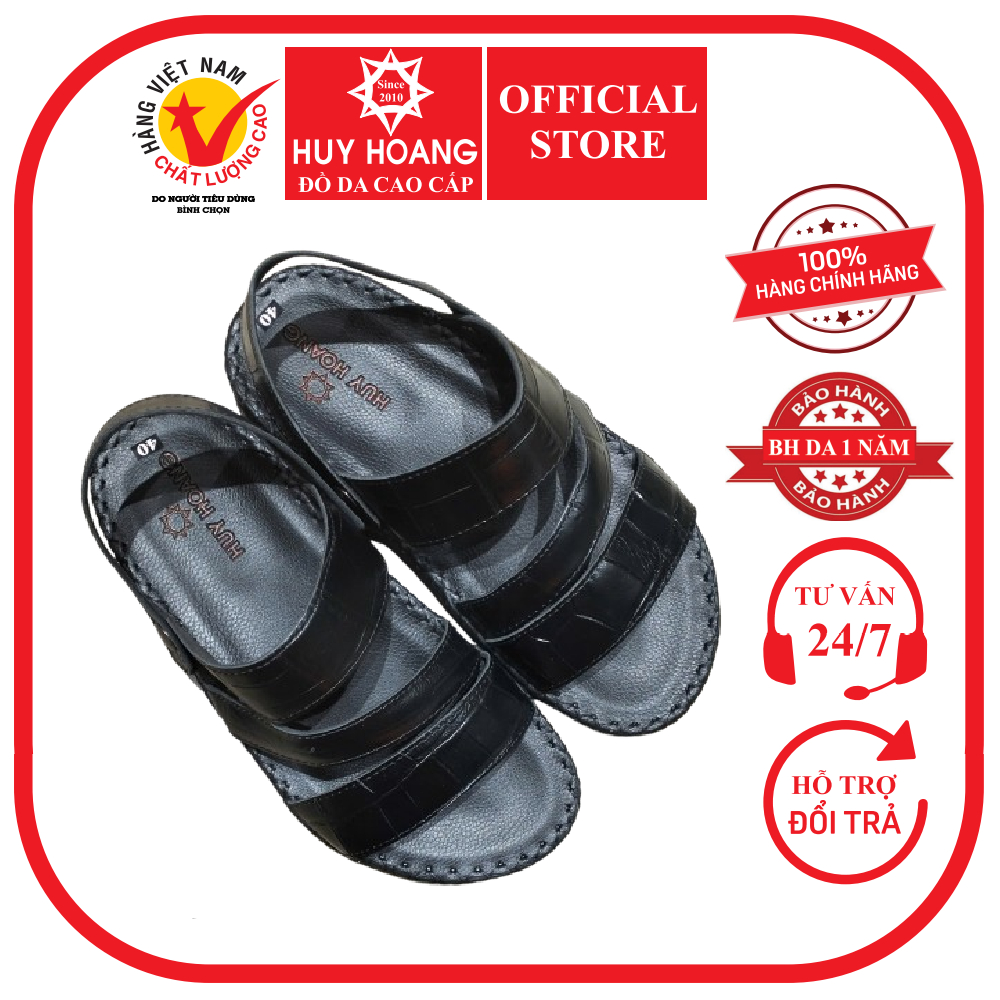 Dép nam Huy Hoàng quai xéo vân cá sấu màu đen HP7155