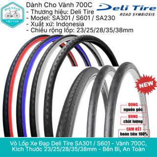Vỏ Lốp Xe Đạp Deli Tire SA301 / S601 - Vành 700C, Kích Thước 23/25/28/35/38mm - Bền Bỉ, An Toàn