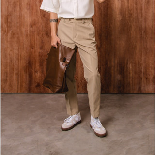   D.OSTUDIO  Quần kaki dài nam basic phong cách Hàn Quốc - Nâu nhạt Trắng 