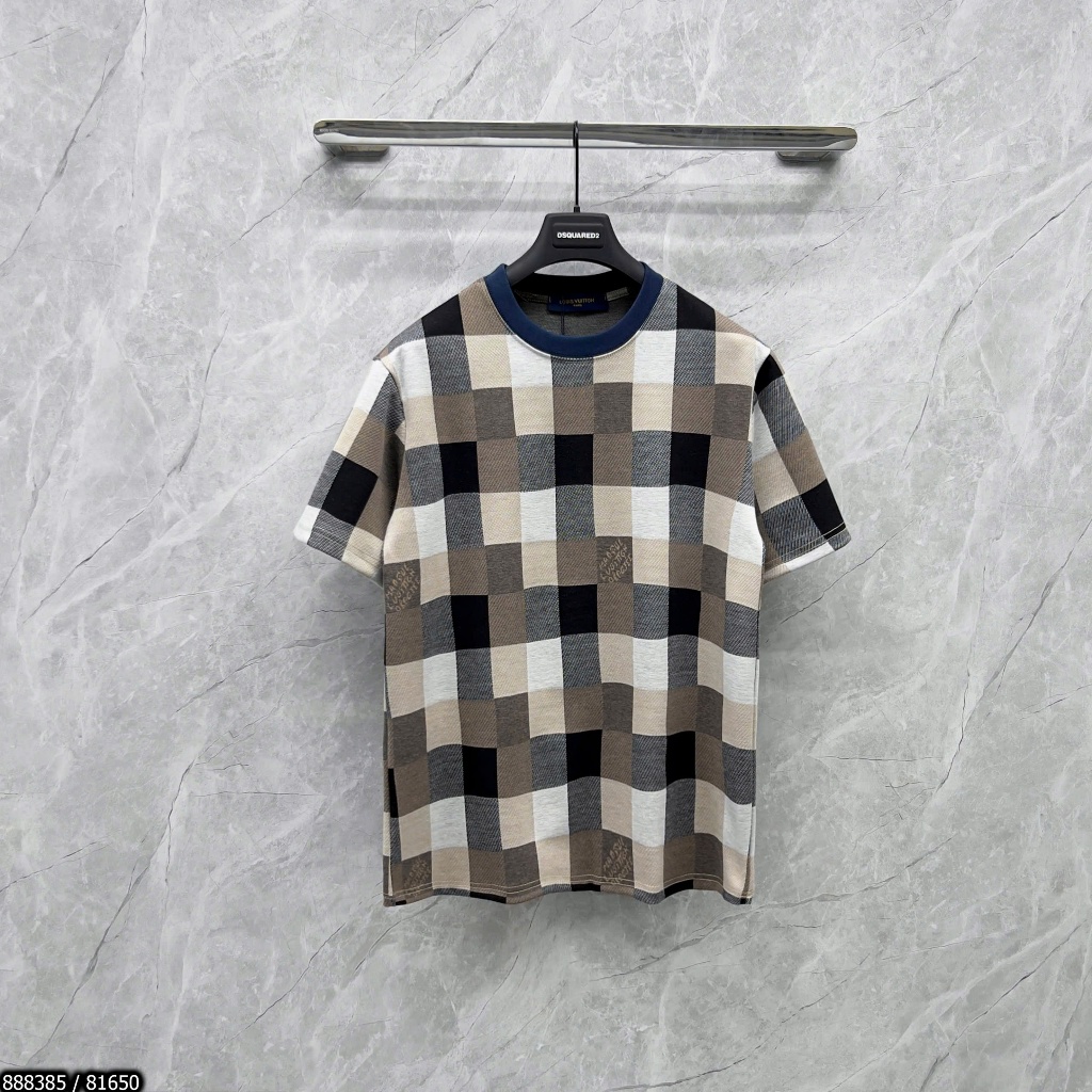 Áo Thun nam Lv 2024 cao cấp họa tiết phối nền caro nhiều màu hot new2024