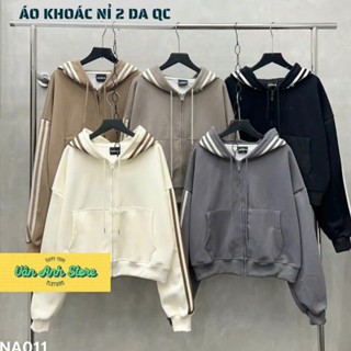  Áo khoác nỉ 2 da QC form lửng phối sọc mới về áo khoác nữ form lửng 40-65kg mặc đẹp hoodie zip basic women Top 