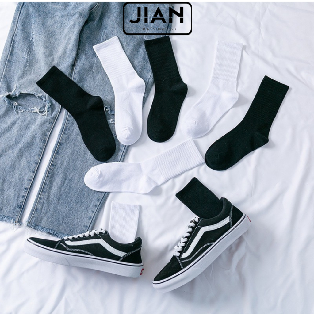 Tất nữ nam cổ cao basic hai màu đen trắng chất liệu cotton co giãn 4 chiều thấm hút mồ hôi cực tốt J