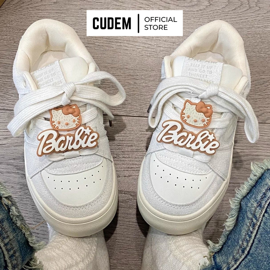 Giày thể thao nữ basic Kichi Giày đi học giày vải canvas phối da lộn màu trắng S80