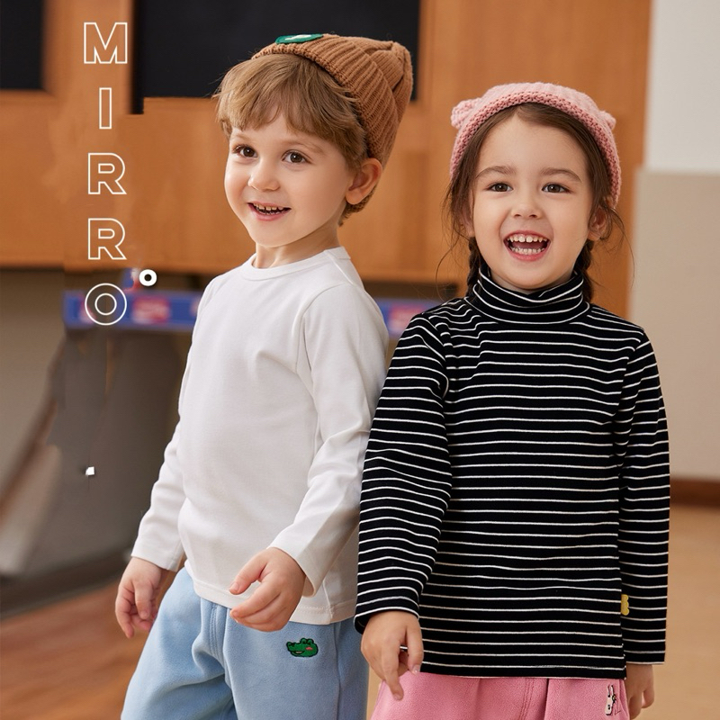 Áo giữ nhiệt Heattech lông cừu Ultra Warm Kẻ Ngang MIRRO tay dài cổ cao bé trai bé gái 12kg - 45kg