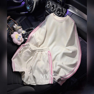 Sét Bộ Nữ Áo Dài Tay Kẻ Sọc Phối Quần Đùi Ngắn Kiểu Dáng Thể Thao Chất Nỉ 2 Da Dày Đẹp Hàng Loại 1 [MYN 100]