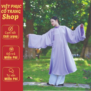Áo tấc nữ vải tơ óng may 2 lớp, áo ngũ thân tay thụng cổ phục cho nữ màu tím | Việt Phục Cổ Trang Shop