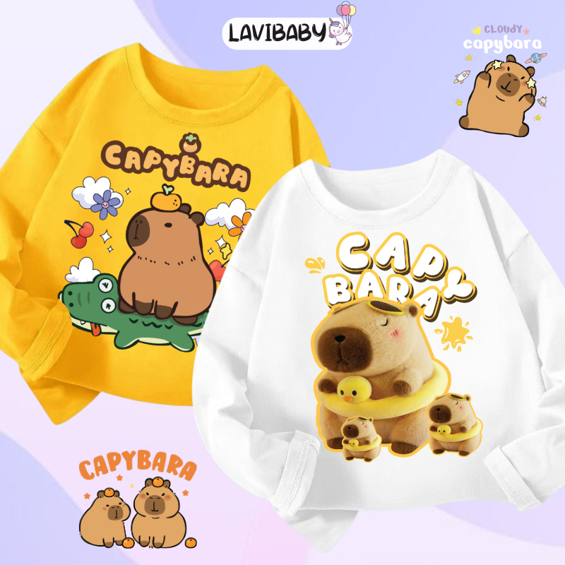 Áo thun dài tay Capybara cho bé Áo thu đông LaviBaby chất thun cotton co dãn, Mềm mại