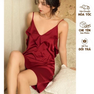 HỎA TỐC 1H CHE TÊN SP Váy ngủ lụa KELLY WANG sx165 đắp bèo lụa satin cao cấp - đầm ngủ lụa satin