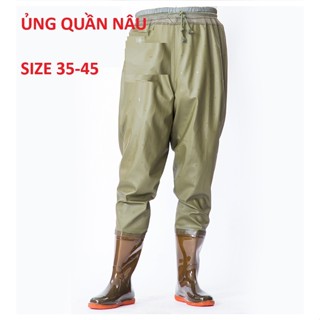 {LOẠI 1} Ủng lội nước dài liền quần đế cứng màu nâu size 35-46, quần ủng bảo hộ lao động, ủng câu cá