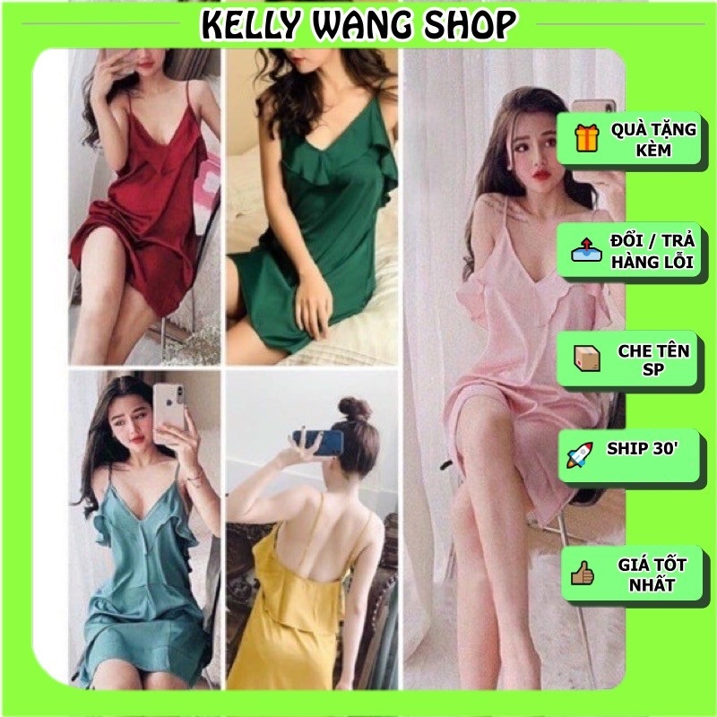 HỎA TỐC 1H CHE TÊN SP Váy ngủ lụa KELLY WANG sx165 đắp bèo lụa satin cao cấp - đầm ngủ lụa satin
