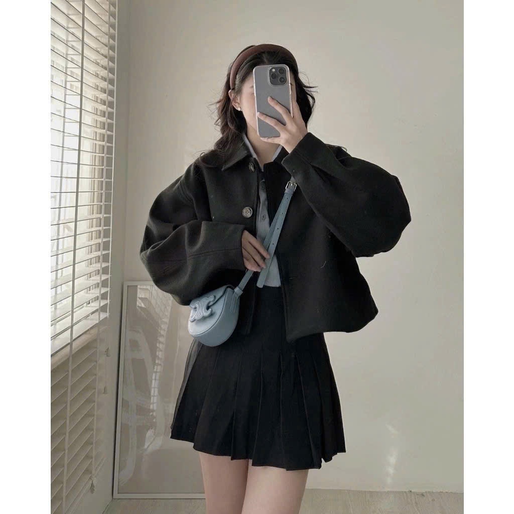 (Hàng loại 1) Áo Khoác Nữ, Áo Khoác Dạ Ép Dáng Lửng 2 Lớp Tay Bồng Dày CROPTOP | BigBuy360 - bigbuy360.vn