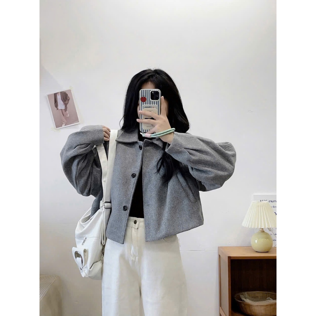 (Hàng loại 1) Áo Khoác Nữ, Áo Khoác Dạ Ép Dáng Lửng 2 Lớp Tay Bồng Dày CROPTOP | BigBuy360 - bigbuy360.vn